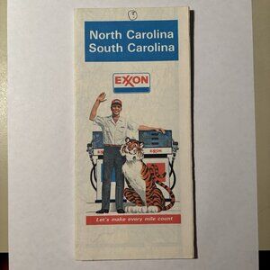 Vintage Exxon Oil Gas North Carolina South Carolina US Travel Tour Road Map 1980